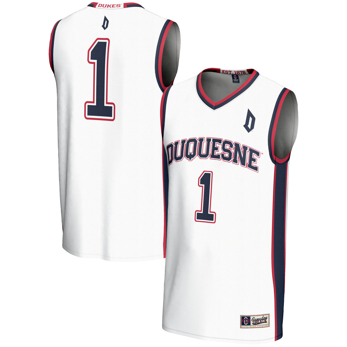 Duquesne James Madison Dukes white jersey