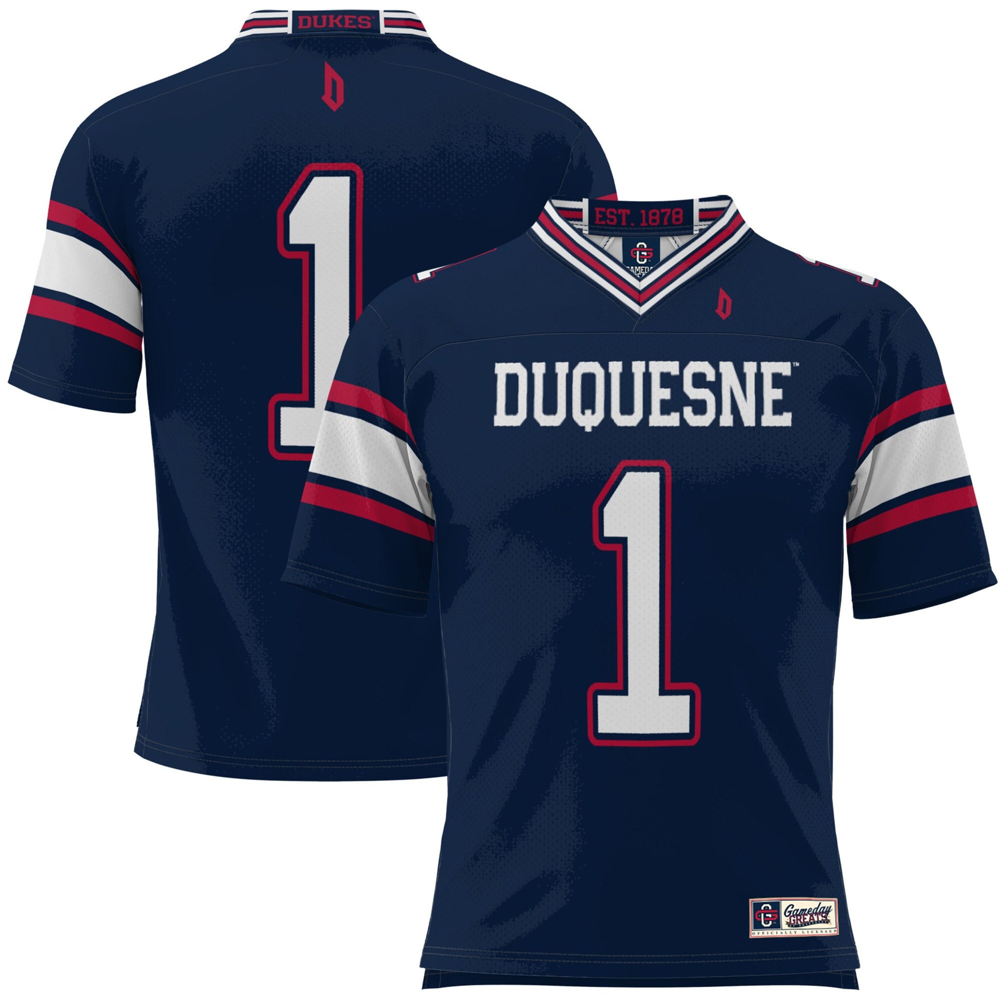 Duquesne James Madison Dukes blue jersey