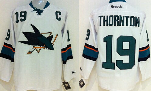 Joe Thornton San Jose Sharks white jersey