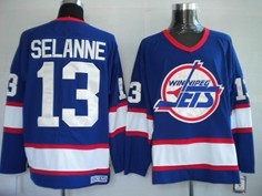 Teemu Selanne Winnipeg Jets navy Throwback jersey