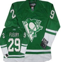 Marc-Andre Fleury St. Patrick's Day Pittsburgh Penguins green jersey