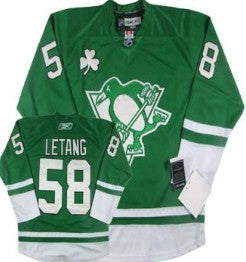 Kris Letang St. Patrick's Day Pittsburgh Penguins green jersey