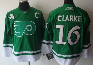 Bobby Clarke St. Patrick's Day Philadelphia Flyers green jersey