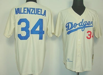 Fernando Valenzuela Los Angeles Dodgers cream Throwback jersey