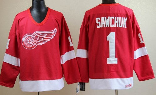 Terry Sawchuk Detroit Red Wings red Throwback jersey