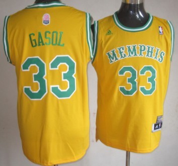 Marc Gasol Aba Hardwood Memphis Grizzlies yellow Classic jersey