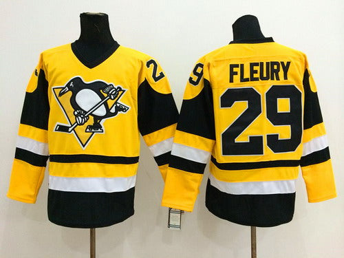 Marc-Andre Fleury Pittsburgh Penguins yellow Throwback jersey