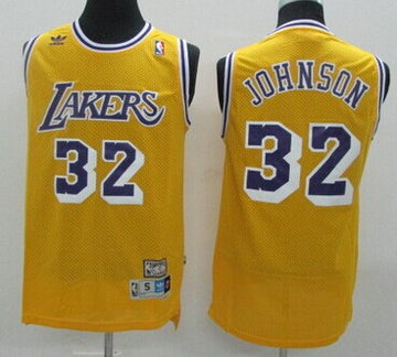 Magic Johnson Los Angeles Lakers yellow Throwback jersey