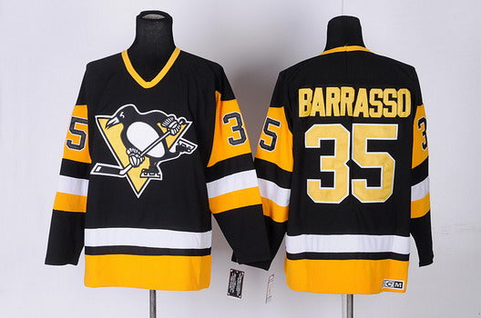 Tom Barrasso Pittsburgh Penguins black Throwback jersey
