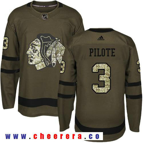 Adidas Pierre Pilote Chicago Blackhawks green Salute To Service jersey