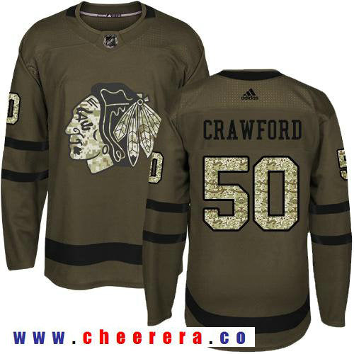 Adidas Corey Crawford Chicago Blackhawks green Salute To Service jersey