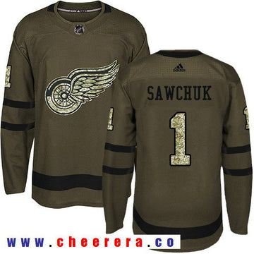 Adidas Terry Sawchuk Detroit Red Wings green Salute To Service jersey