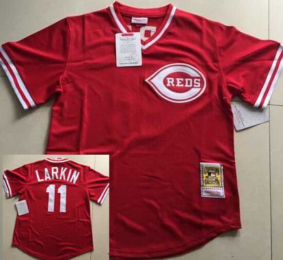 Barry Larkin Mesh BP Cincinnati Reds red Throwback jersey