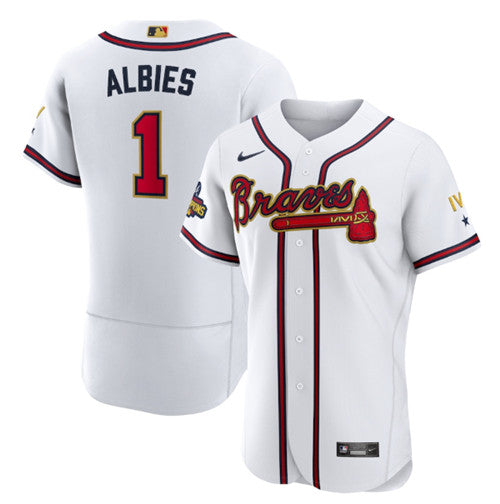 Ozzie Albies Atlanta Braves white jersey