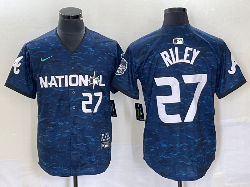 Austin Riley Number Atlanta Braves royal jersey