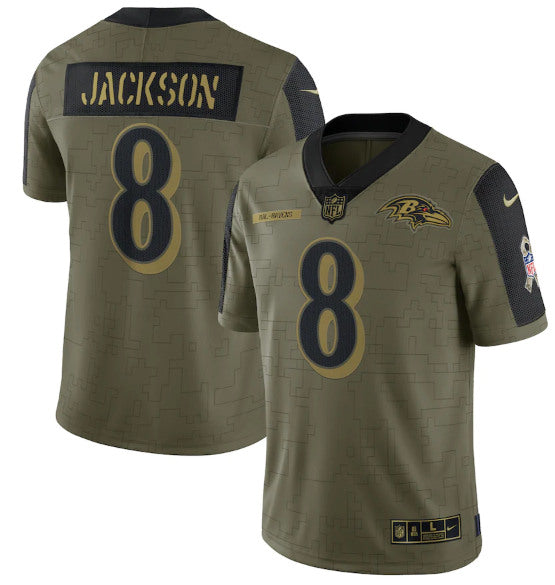 Lamar Jackson Baltimore Ravens olive Salute To Service jersey