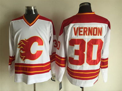 Mike Vernon Calgary Flames white Throwback jersey