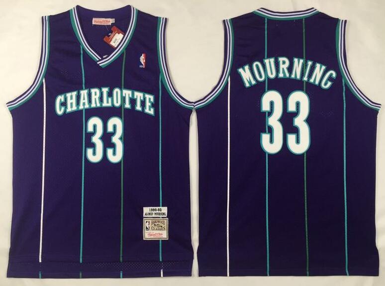 Alonzo Mourning Charlotte Hornets purple Throwback jersey