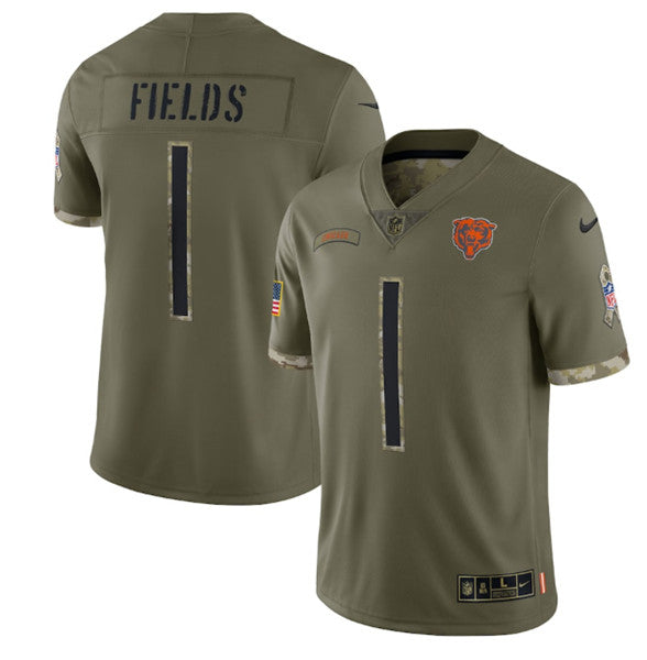 Justin Fields Chicago Bears olive Salute To Service jersey