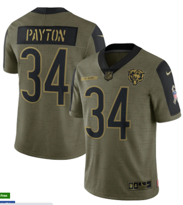 Walter Payton Nike Chicago Bears olive Salute To Service jersey