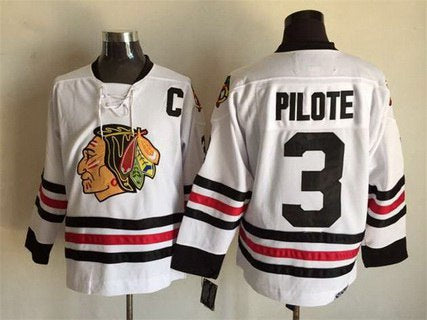 Pierre Pilote Chicago Blackhawks white Throwback jersey