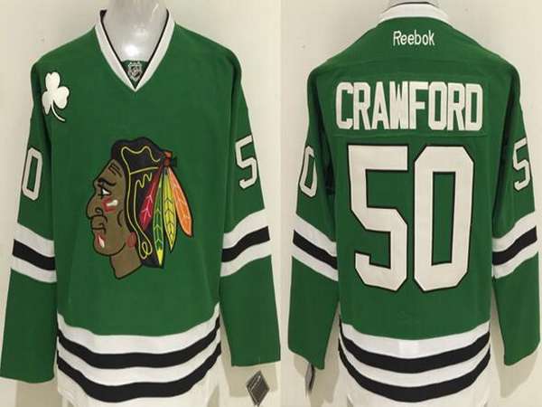 Corey Crawford Chicago Blackhawks green jersey
