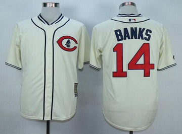Ernie Banks Chicago Cubs cream Throwback jersey