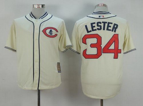 Jon Lester Chicago Cubs cream Throwback jersey