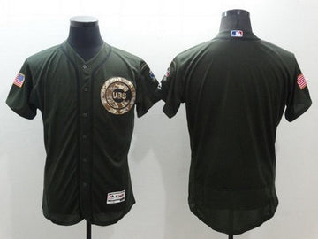 Custom Chicago Cubs green Salute To Service jersey