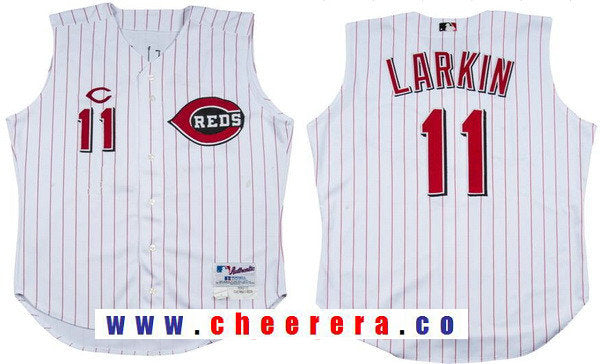 Barry Larkin Cincinnati Reds white Cooperstown jersey