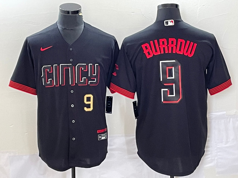 Joe Burrow Number Cincinnati Reds black City Connect jersey