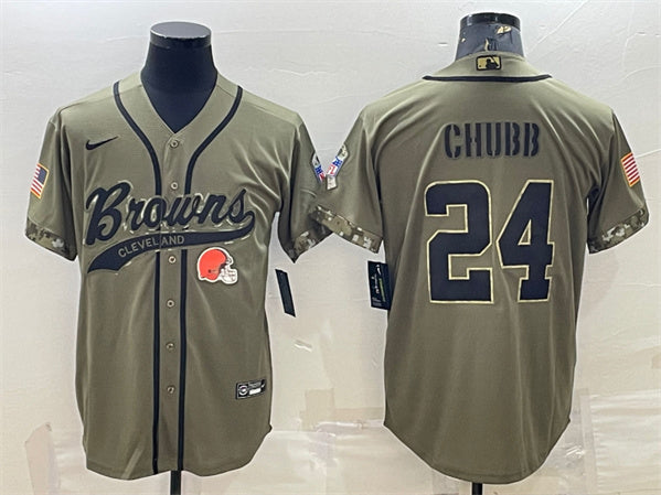Nick Chubb Cleveland Browns olive Salute To Service jersey