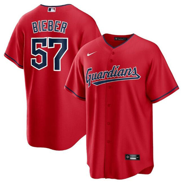 Shane Bieber Cleveland Guardians red jersey