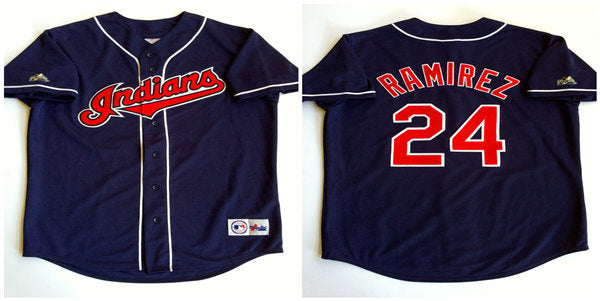 Manny Ramirez Majestic Cleveland Guardians navy Throwback jersey