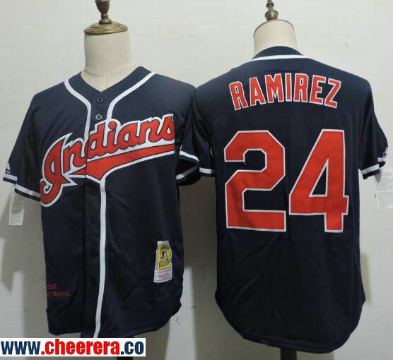 Manny Ramirez Majestic Cleveland Guardians navy Throwback jersey