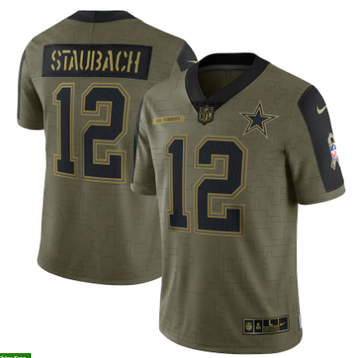 Roger Staubach Nike Dallas Cowboys olive Salute To Service jersey