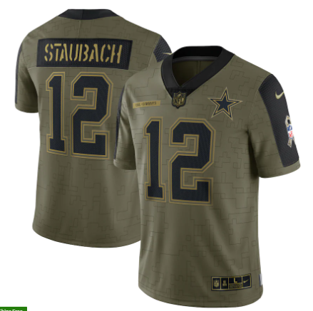 Roger Staubach Nike Dallas Cowboys olive Salute To Service jersey