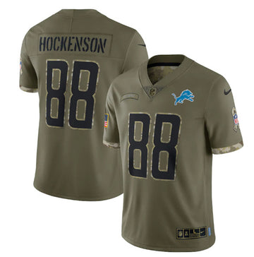 T. J. Hockenson Detroit Lions olive Salute To Service jersey
