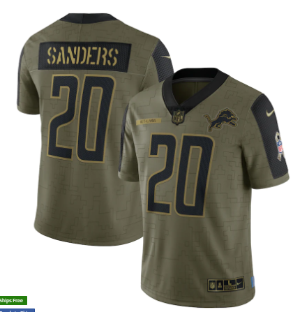 Barry Sanders Nike Detroit Lions olive Salute To Service jersey