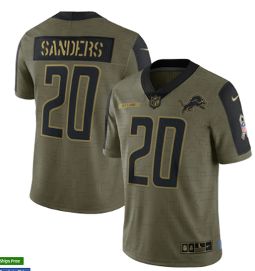 Barry Sanders Nike Detroit Lions olive Salute To Service jersey