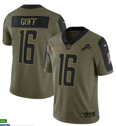 Jared Goff Nike Detroit Lions olive Salute To Service jersey
