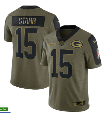 Bart Starr Nike Green Bay Packers olive Salute To Service jersey