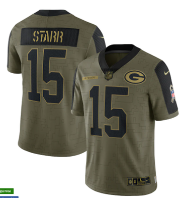 Bart Starr Nike Green Bay Packers olive Salute To Service jersey