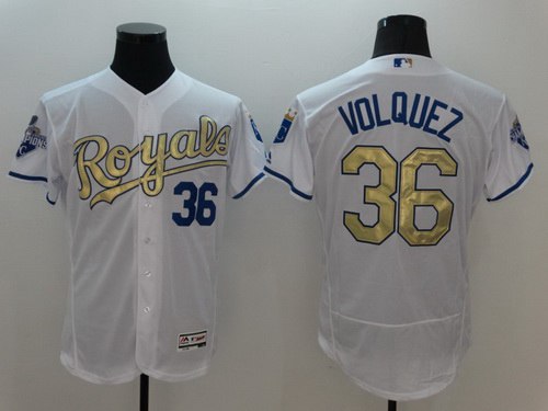 Edinson Volquez Majestic Kansas City Royals white jersey