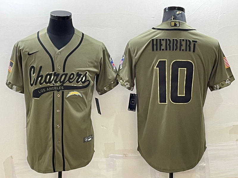 Justin Herbert Los Angeles Chargers olive Salute To Service jersey