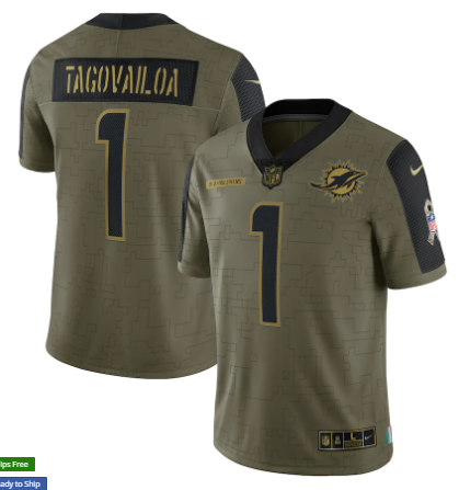 Tua Tagovailoa Nike Miami Dolphins olive Salute To Service jersey