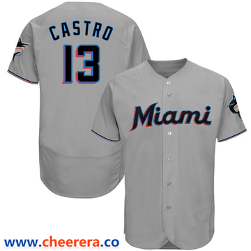 Starlin Castro Majestic Miami Marlins gray Authentic jersey