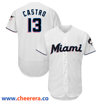 Starlin Castro Majestic Miami Marlins white Authentic jersey