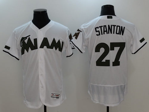 Giancarlo Stanton Whtie With Miami Marlins green jersey