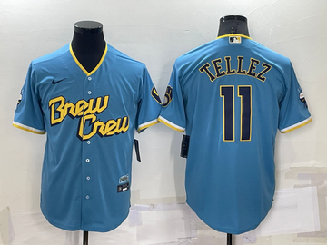 Rowdy Tellez Milwaukee Brewers blue City Connect jersey